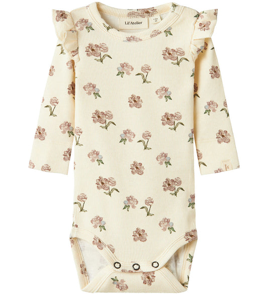 Lil' Atelier Romper l/s - Rib - NbfGavo - Tortelduif/Peony - Lil Atelier - 62 - Rompers Lange Mouw