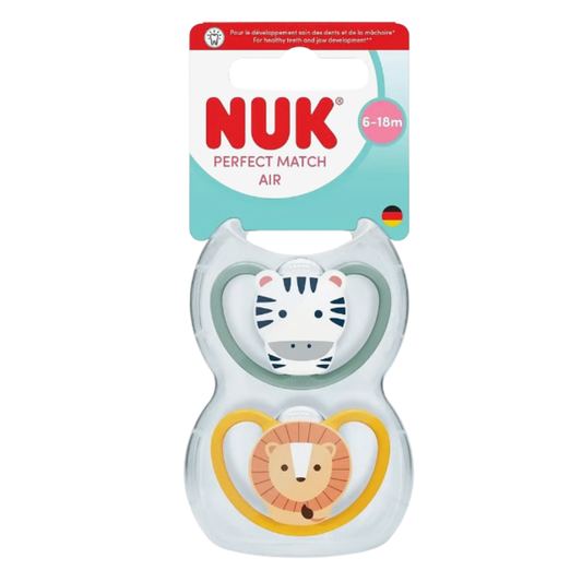 Fopspeen NUK Perfect Match Air Zebra/Leeuw 2stk 6-18mnd
