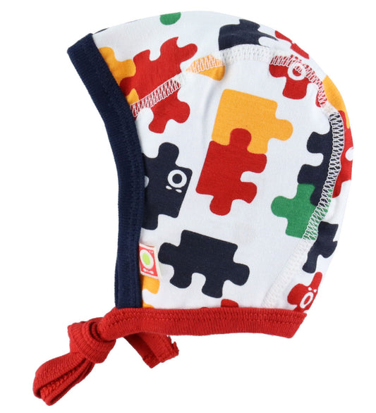 Katvig Babymuts - 1-lag - Wit m. Puzzel - Katvig - 37 cm - Babymutsen