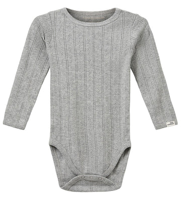 Sofie Schnoor Romper l/s - DicteSB - Grijs Gevlekt m. Pointelle - Sofie Schnoor - 68 - Rompers Lange Mouw