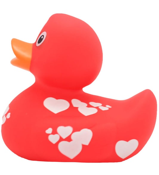 Rubber Eend - Rood Eend m. Witte Harten - Badeand - OneSize - Badspeelgoed