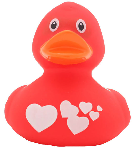 Rubber Eend - Rood Eend m. Witte Harten - Badeand - OneSize - Badspeelgoed