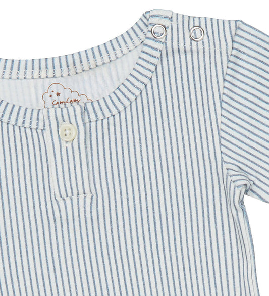 Cam Cam Romper s/s - Elliot - Classic+ Strepen Blue - Cam Cam - 62 - Rompers Korte Mouw