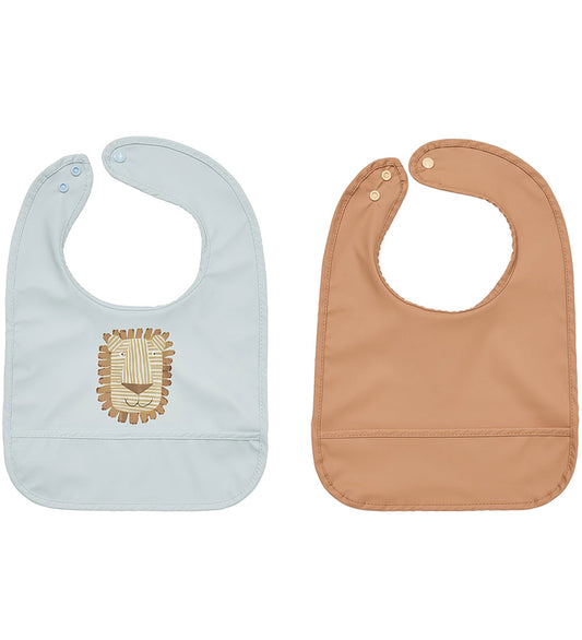OYOY Slabbetjes - 2-pack - Lobo Lion - Caramel/Ice Blue - OYOY - OneSize - Slabbetjes