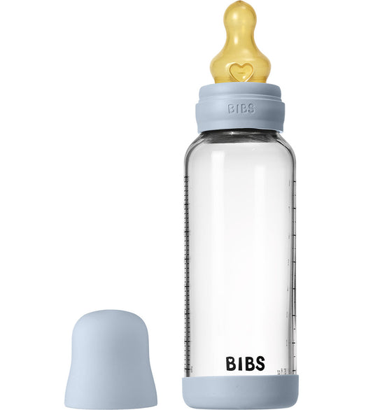 BIBS Babyflesje - 240 ml - Glas/Natuurlijk Rubber - Baby Blue - BIBS - OneSize - Babyflesjes
