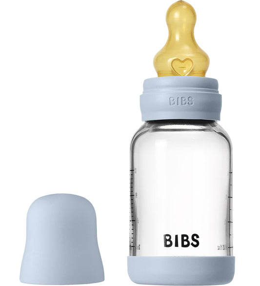 BIBS Babyflesje - 120 ml - Glas/Natuurlijk Rubber - Baby Blue - BIBS - OneSize - Babyflesjes