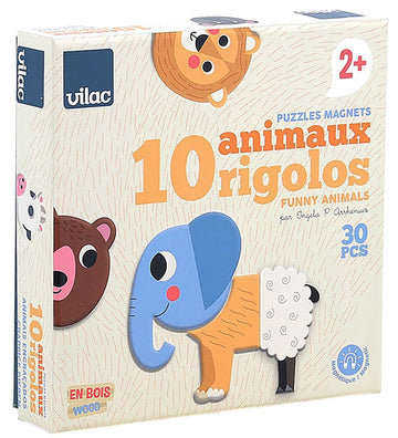 Vilac Magneten - Hout - 30 stk - 10 Grappige dieren - Vilac - OneSize - Magnetisch speelgoed