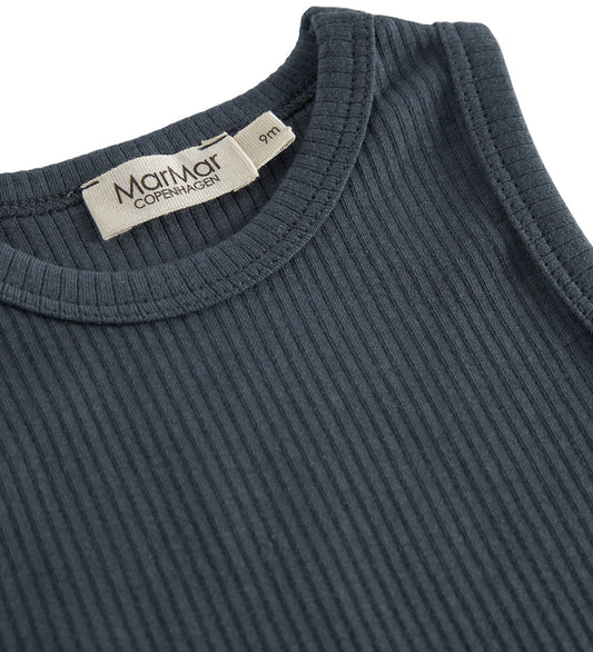 MarMar Romper mouwloos - Rib - Mouwloos - Noos - Blauw - MarMar - 62 - Rompers Mouwloos