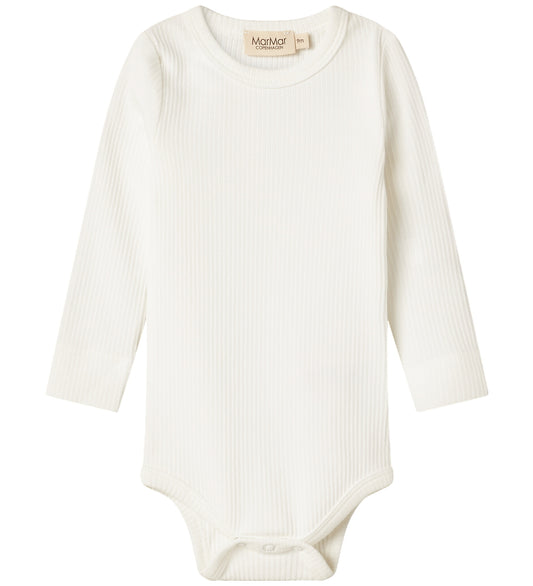 MarMar Romper l/s - Rib - Modaal - Noos - Zachtjes White - MarMar - 2 jaar (92) - Rompers Lange Mouw