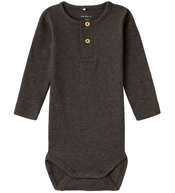 Name It Romper l/s - Rib - NbmKab - Delicioso/Melange - Name It - 62 - Rompers Lange Mouw