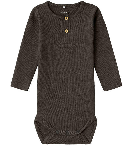 Name It Romper l/s - Rib - NbmKab - Delicioso/Melange - Name It - 62 - Rompers Lange Mouw