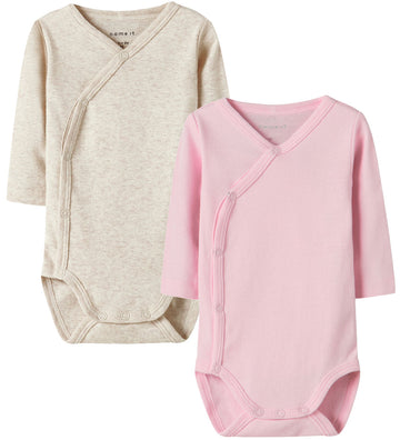Name It Wikkel Rompers l/s - Noos - NbnBody - 2-pack - Roze/Beig - Name It - 68 - Rompers Lange Mouw