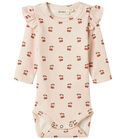 Lil Atelier Romper l/s - Rib - Noos - NbfLavo - Silver Peony m.  - Lil Atelier - 68 - Rompers Lange Mouw
