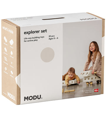 MODU Explorer Set - 20 Onderdelen - 55x40x20 cm - Zand Grey/Hone - MODU - OneSize - Motoriek speelgoed