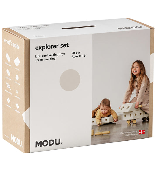 MODU Explorer Set - 20 Onderdelen - 55x40x20 cm - Zand Grey/Hone - MODU - OneSize - Motoriek speelgoed