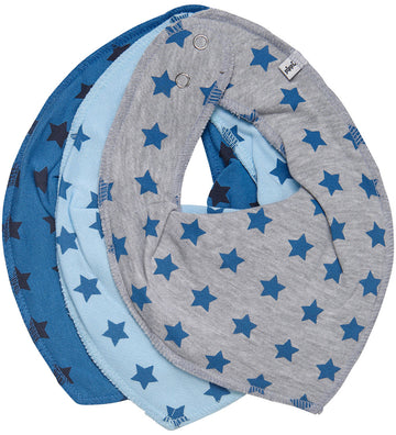 Pippi Babyslabbetje - 3-pack - Puntig - AOP - Dark Navy - Pippi Baby - OneSize - Kwijlsjaaltjes