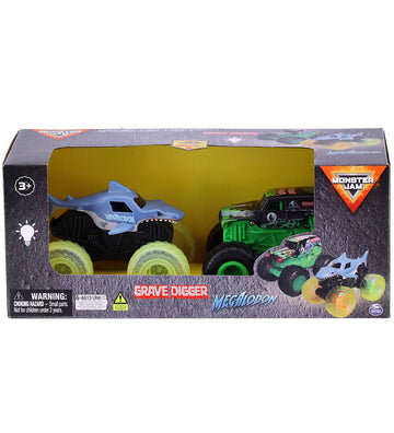 Monster Jam Trucks - 1:43 - 2-pack -Grafdelver/Megalodon m. Lich - Monster Jam - OneSize - Auto´s