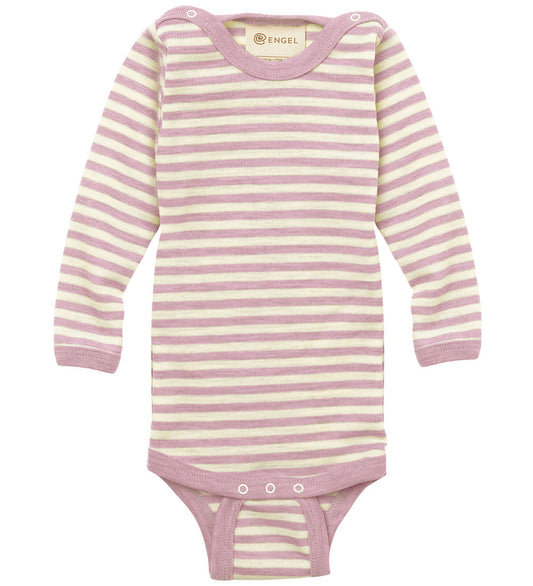 Engel Romper l/s - Wol - Rosewood Melange/Natural - Engel - 86/92 - Rompers Lange Mouw