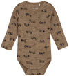 CeLaVi Romper l/s - Wol - Cacao Crème m. Tractors - CeLaVi - 100 - Rompers Lange Mouw