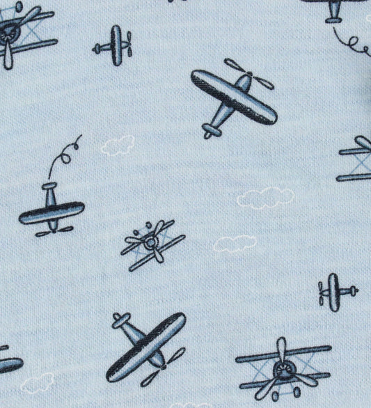 Joha Babymuts - 1-lag - Wol/Bamboe - Lichtblauw m. Print - Joha - 48 cm - Babymutsen