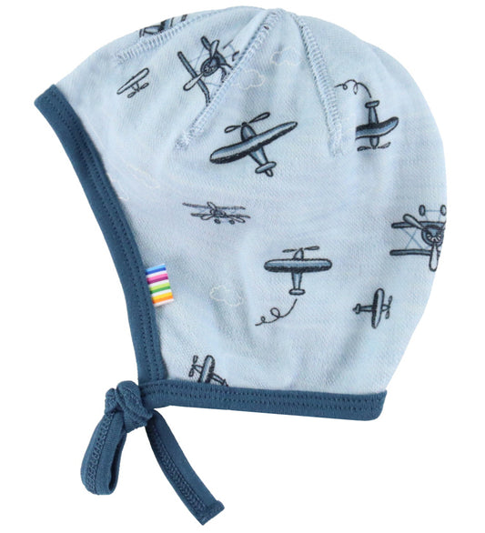 Joha Babymuts - 1-lag - Wol/Bamboe - Lichtblauw m. Print - Joha - 34 cm - Babymutsen