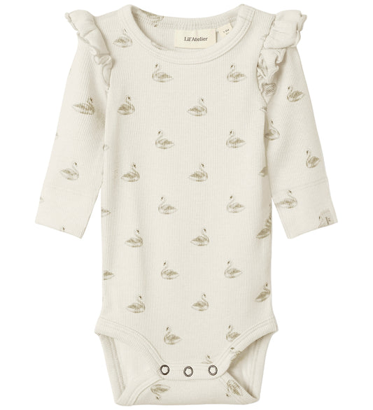 Lil' Atelier Romper l/s - Noos - Rib - NbfGavo - Pastel Perkamen - Lil Atelier - 68 - Rompers Lange Mouw