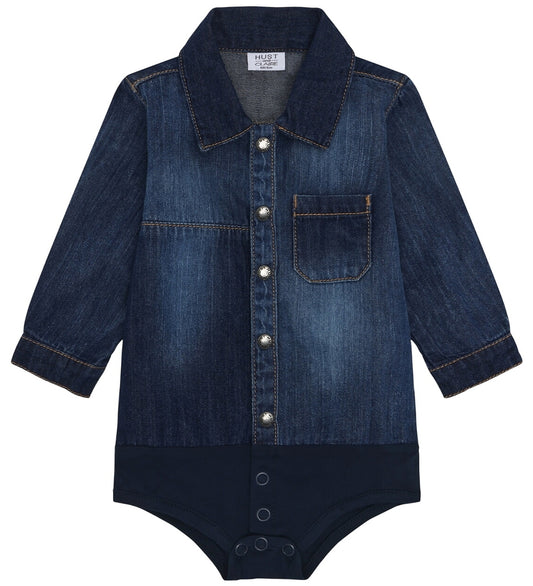Hust and Claire Hemdromper l/s - Denim - Bertil - Blue Denim - Hust and Claire - 1½ jaar (86) - Rompers Lange Mouw