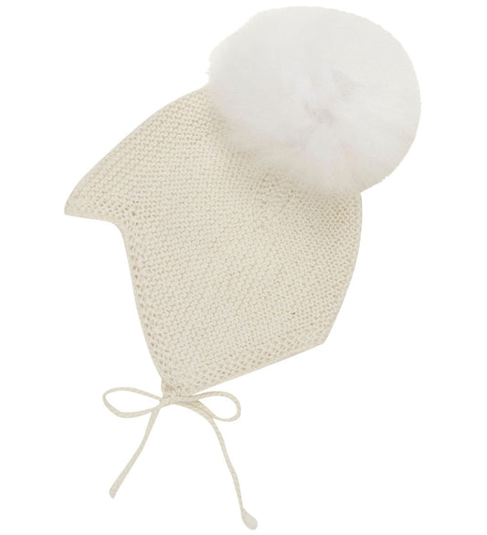 Huttelihut Babymuts m. Pom-Pom - Alpacawol - Gebreid - Off-White - Huttelihut - 62/68 - Babymutsen