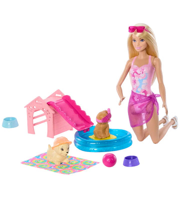 Barbie Poppenset - 30 cm - Puppy Pool Party Aloha Blond - Barbie - OneSize - Poppen
