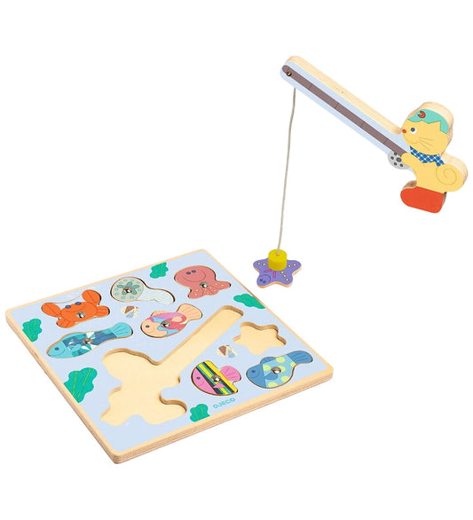 Djeco Magnetisch speelgoed - Puzzel & Fish Bariolo - 9 Bakstenen - Djeco - OneSize - Magnetisch speelgoed