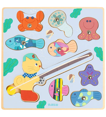 Djeco Magnetisch speelgoed - Puzzel & Fish Bariolo - 9 Bakstenen - Djeco - OneSize - Magnetisch speelgoed
