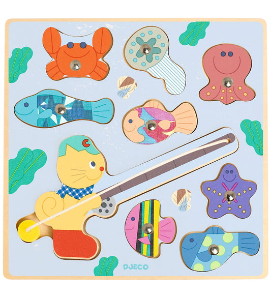 Djeco Magnetisch speelgoed - Puzzel & Fish Bariolo - 9 Bakstenen - Djeco - OneSize - Magnetisch speelgoed