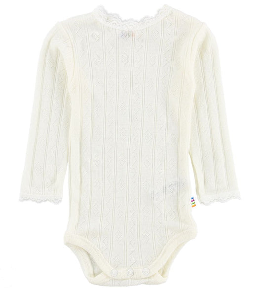 Joha Romper - Wol/Zijde - l/s - Crème m. Pointelle - Joha - 90 - Rompers Lange Mouw