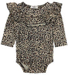 MarMar Romper - l/s - Bibbi - Bruin Luipaardprint m. Ruche - MarMar - 74 - Rompers Lange Mouw