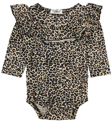 MarMar Romper - l/s - Bibbi - Bruin Luipaardprint m. Ruche - MarMar - 74 - Rompers Lange Mouw