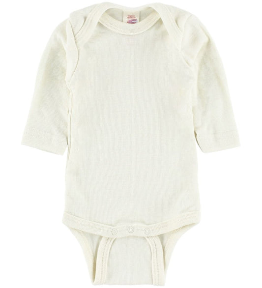 Engel Romper - l/s - Wol/Zijde - Naturel - Engel - 74/80 - Rompers Lange Mouw