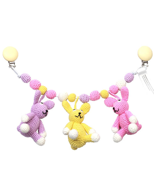 NatureZoo Kinderwagenspanner - 3 Konijnen - Lavendel/Geel/Roze - NatureZoo - OneSize - Kinderwagenspanners
