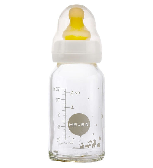 Hevea Babyflessen - 2-pack - Glas & Natuurlijk Rubber - Wit - Hevea - 0-3 mnd - Babyflesjes