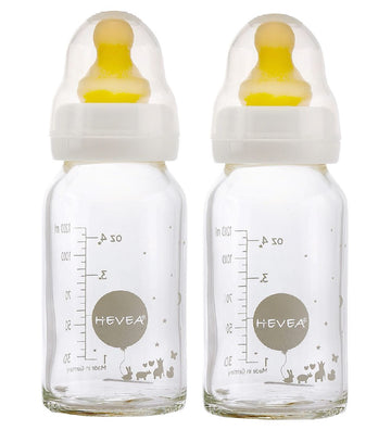Hevea Babyflessen - 2-pack - Glas & Natuurlijk Rubber - Wit - Hevea - 0-3 mnd - Babyflesjes
