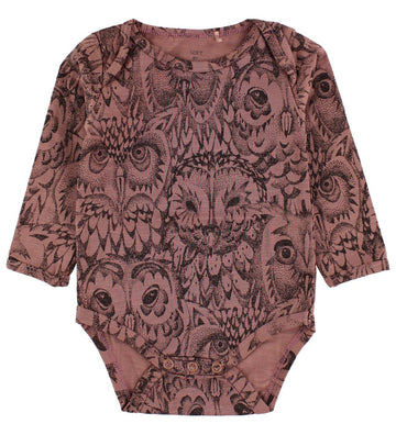 Soft Gallery Romper l/s - Bob - Burlwood m. Uilen - Soft Gallery - 12 mnd - Rompers Lange Mouw