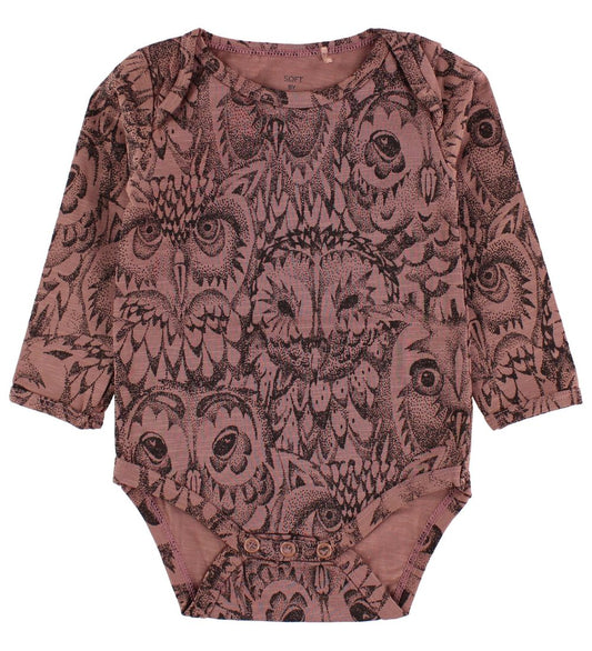 Soft Gallery Romper l/s - Bob - Burlwood m. Uilen - Soft Gallery - 12 mnd - Rompers Lange Mouw