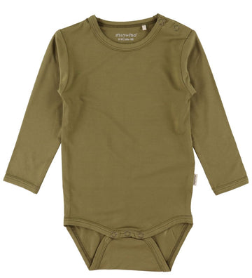 Minymo Romper l/s - Bamboe - Gedroogd Herbs - Minymo - 74 - Rompers Lange Mouw