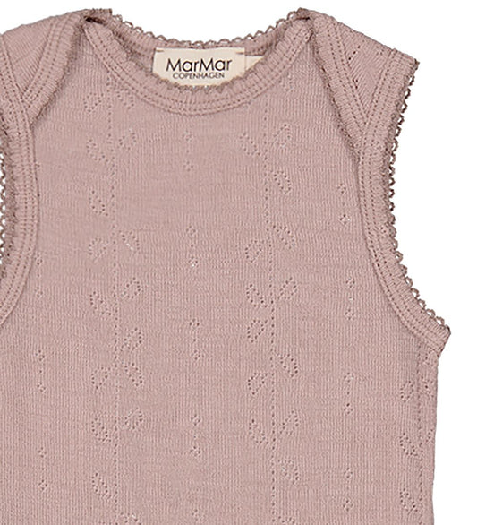 MarMar Romper mouwloos - Wol - Pointelle - Bini - Verbrand Rose - MarMar - 62 - Rompers Mouwloos