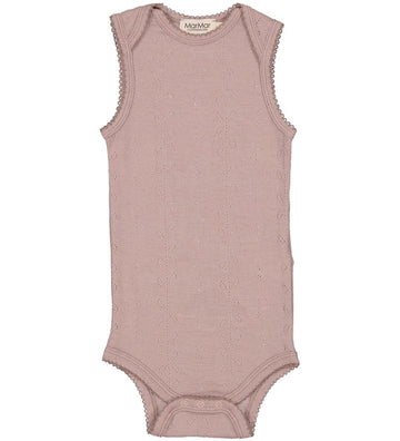MarMar Romper mouwloos - Wol - Pointelle - Bini - Verbrand Rose - MarMar - 62 - Rompers Mouwloos