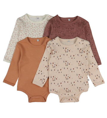 Pippi Baby Rompers l/s - 4-pack - Burlwood - Pippi Baby - 50 - Rompers Lange Mouw