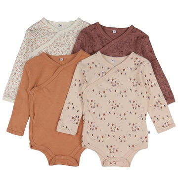 Pippi Baby Wikkel Rompers l/s - 4-pack - Burlwood - Pippi Baby - 74 - Rompers Lange Mouw