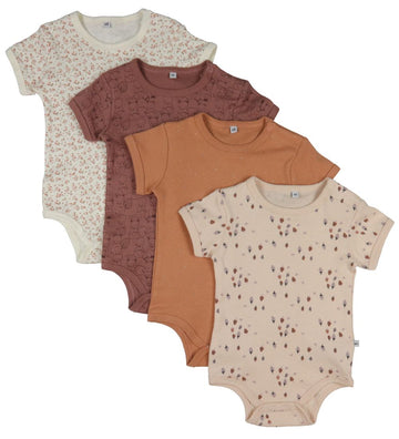 Pippi Baby Rompers s/s - 4-pack - Burlwood - Pippi Baby - 50 - Rompers Korte Mouw