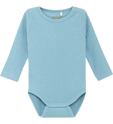 Huttelihut Romper l/s - Rib - Modaal/Katoen - Windwaarts Blue - Huttelihut - 1 jaar (80) - Rompers Lange Mouw