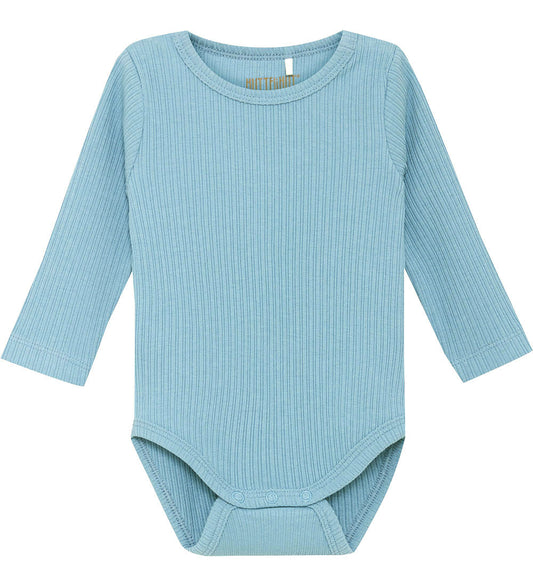 Huttelihut Romper l/s - Rib - Modaal/Katoen - Windwaarts Blue - Huttelihut - 1 jaar (80) - Rompers Lange Mouw