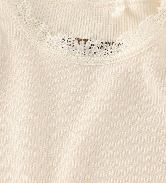 Huttelihut Romper l/s - Rib - Modaal/Katoen - Antique White - Huttelihut - 68 - Rompers Lange Mouw
